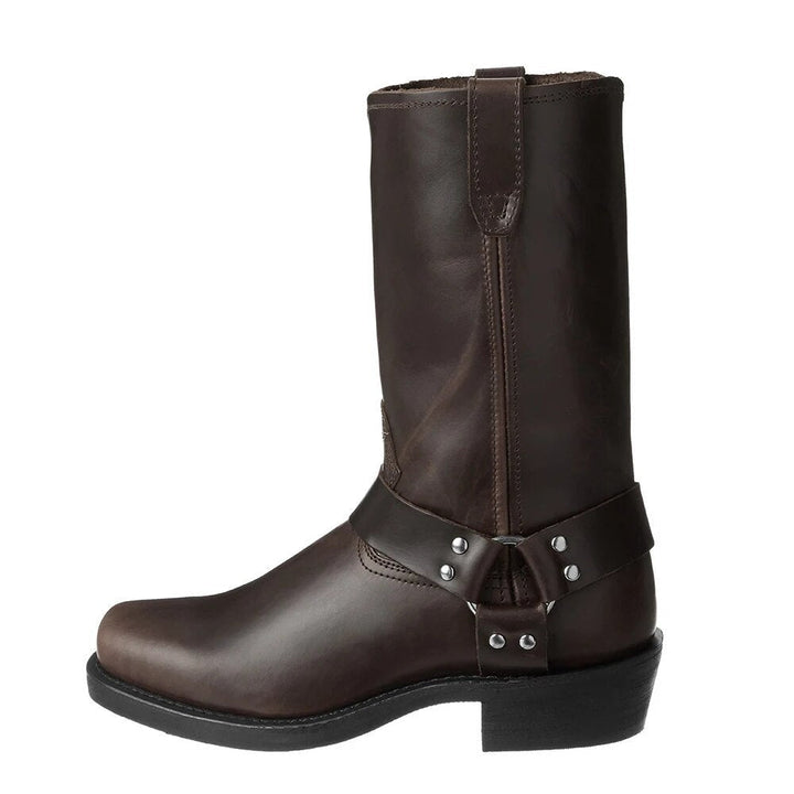 Botas cowboy de couro femininas, cano alto, com detalhes estilo western. Calçado robusto e elegante para a mulher moderna.