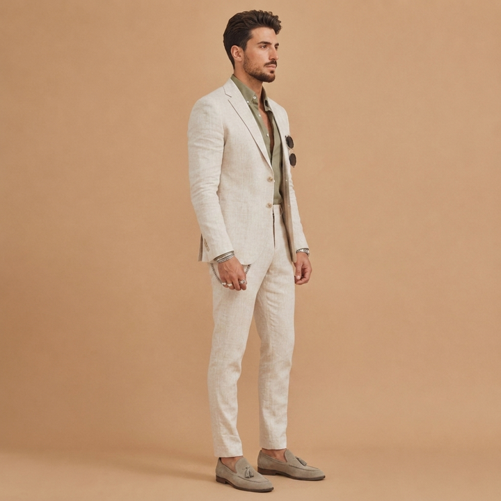 Fato de linho de verão para homem, slim fit. Perfeito para casamentos e eventos formais, muito respirável.