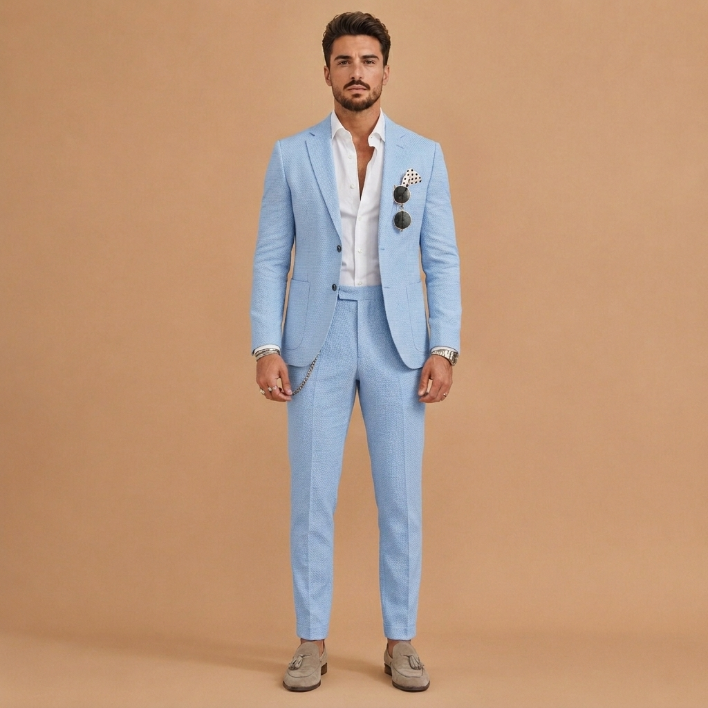 Fato de linho elegante e sofisticado para homem, slim fit. Duas peças, ideal para casamentos e eventos formais.