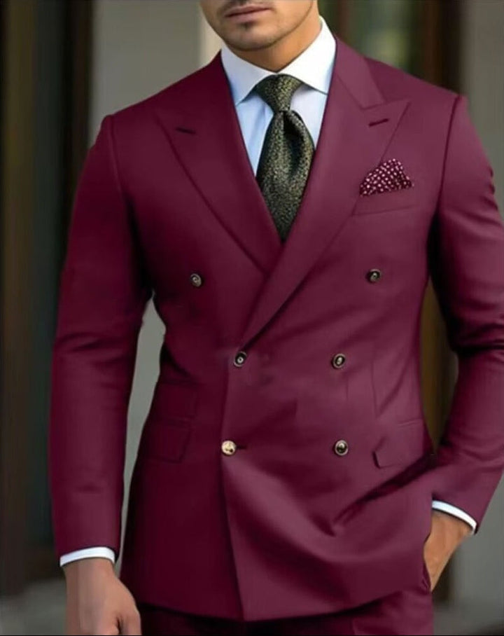 Detalhe do fato duplo de homem, tecido de smoking elegante, qualidade de alfaiataria para evento.