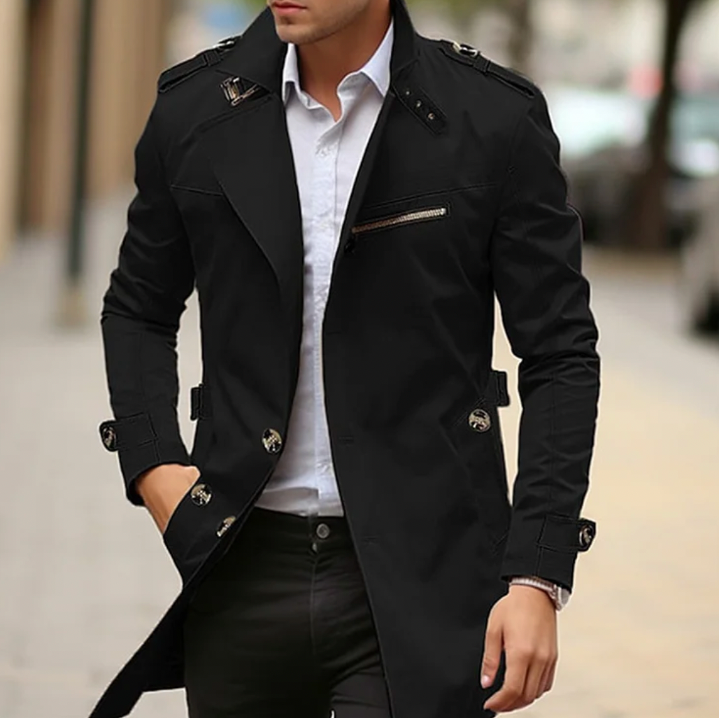 Casaco masculino trench coat versátil, ideal para outono/primavera. Roupa elegante e casual chic.