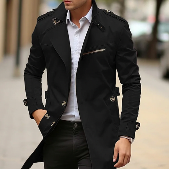 Casaco masculino trench coat versátil, ideal para outono/primavera. Roupa elegante e casual chic.