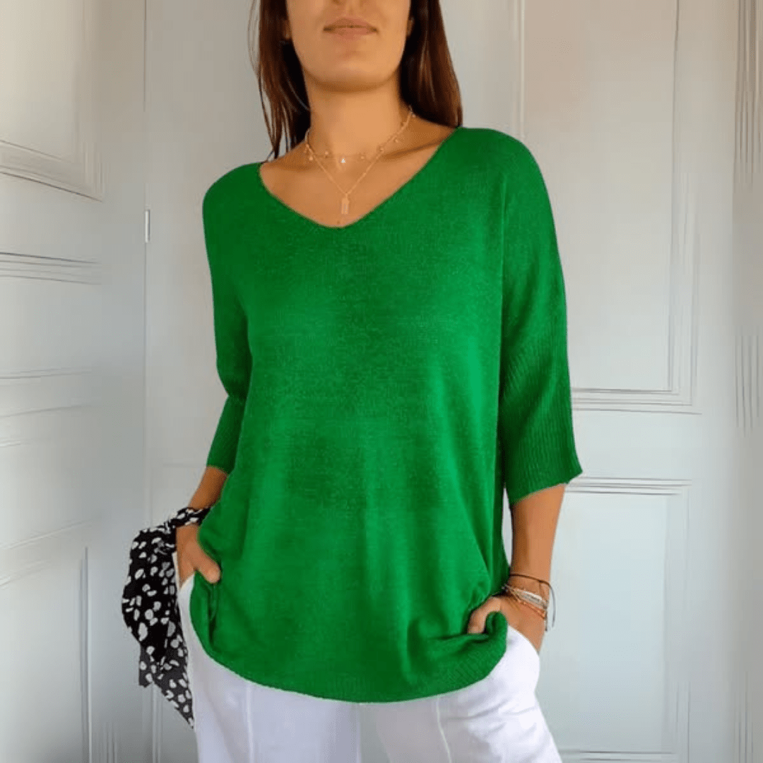 Top feminino versátil com decote V. Blusa casual elegante para moda primavera-verão, perfeita para conforto.