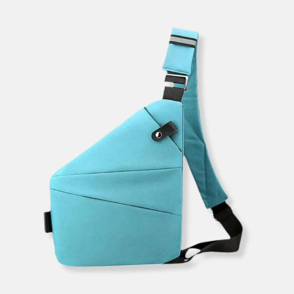 Mini mochila crossbody antifurto com compartimentos organizadores para viagens e uso diário.