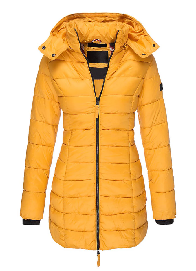 Jaqueta feminina de inverno elegante e acolchoada. Perfeita para proteção contra o frio e moda casual com estilo e conforto.
