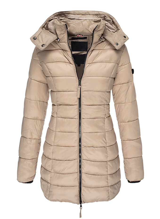 Agasalho de inverno feminino acolchoado. Oferece conforto e proteção essencial contra o frio rigoroso com toque elegante.