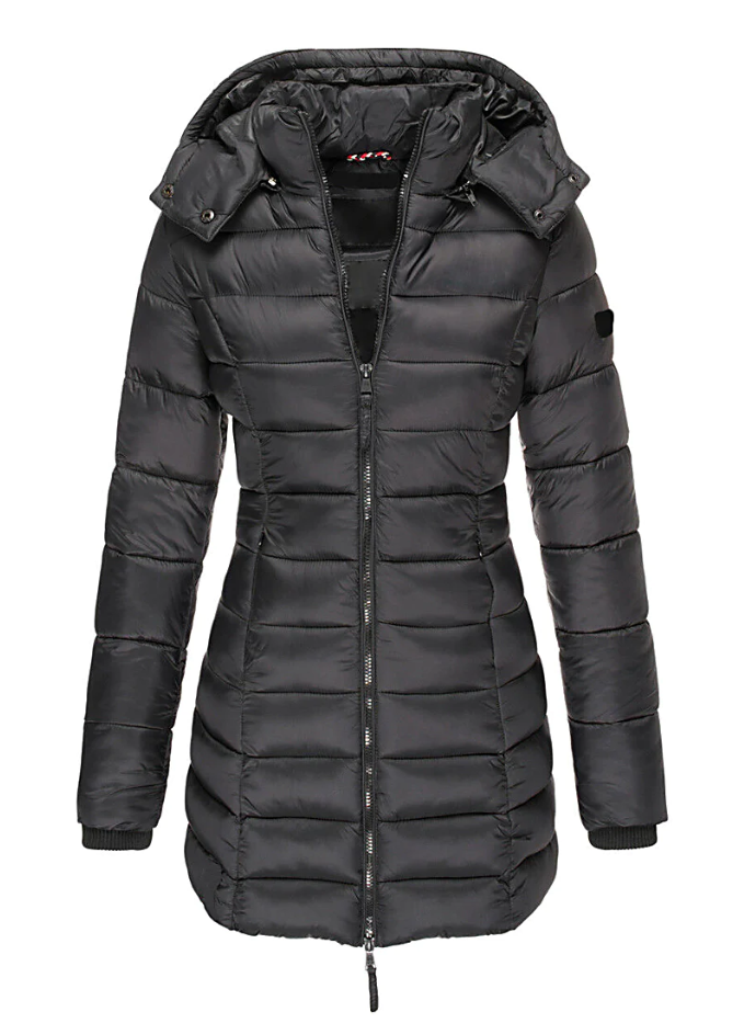Jaqueta de inverno feminina acolchoada com enchimento. Agasalho quente, confortável e estiloso para a moda inverno.