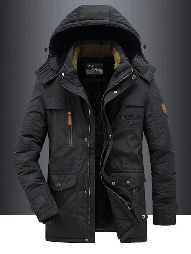 Casaco de inverno masculino para viagem, impermeável e corta-vento, oferece proteção robusta e conforto duradouro.