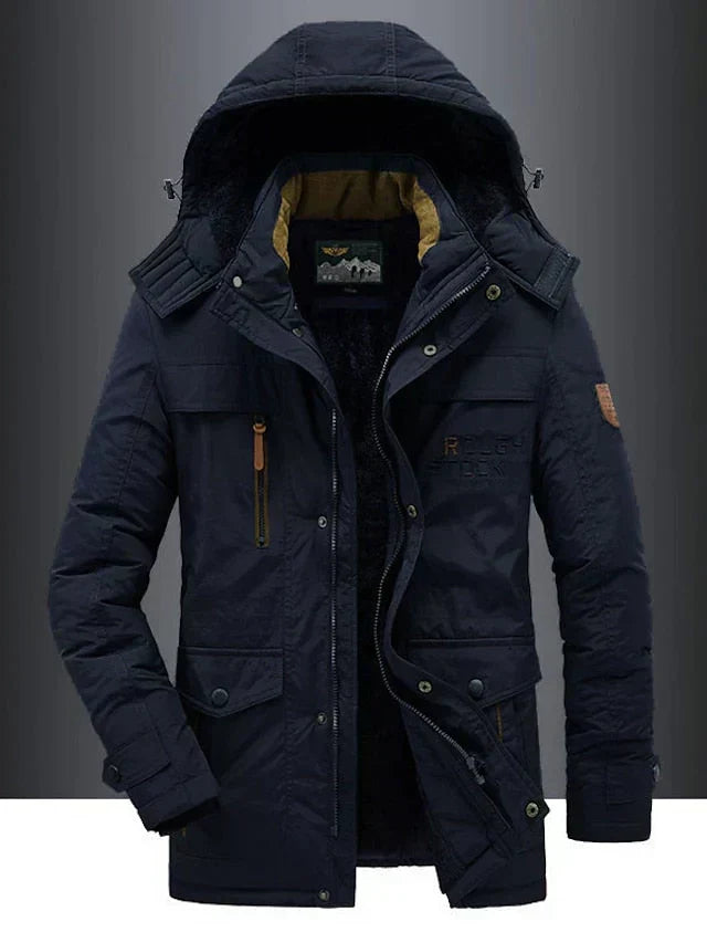 Agasalho masculino de inverno quente e confortável, com design robusto para proteção diária e estilo casual.