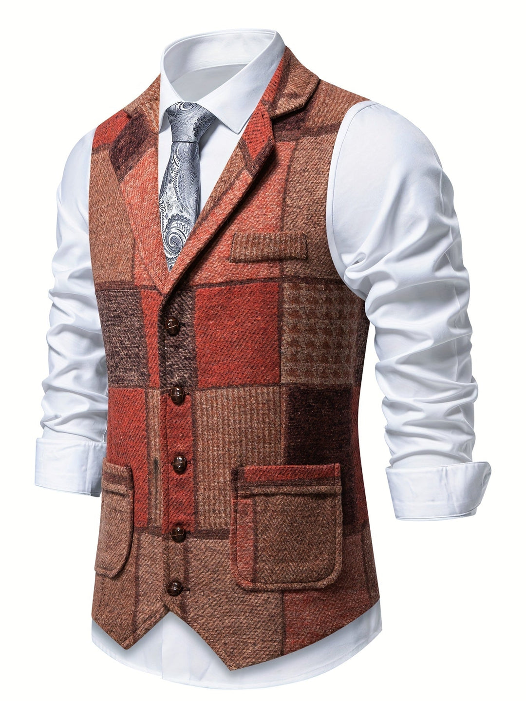 Colete masculino outono inverno, padrão de espiga para um look social impecável.