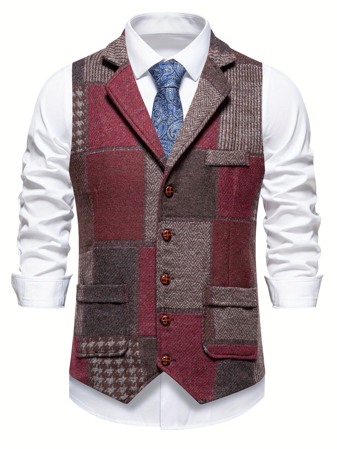 Colete masculino padrão de espiga, elegante para casamentos e eventos sociais.