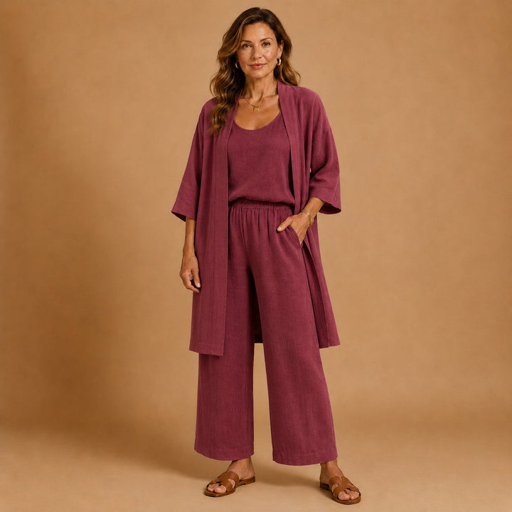 Top e calças culotte de linho. Conjunto feminino elegante e versátil para o verão.
