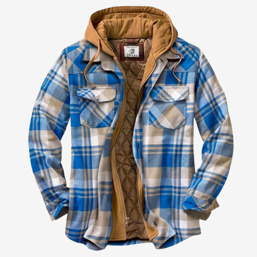 Casaco bomber masculino xadrez forrado, com capuz, ideal para outono/inverno, oferece estilo e conforto.