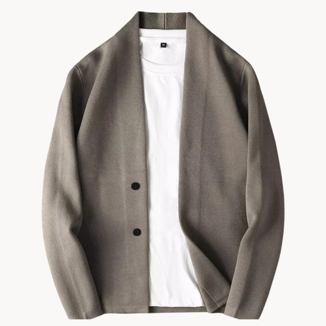 Jaqueta masculina elegante com corte moderno, ideal para outono/inverno e estilo casual ou formal.