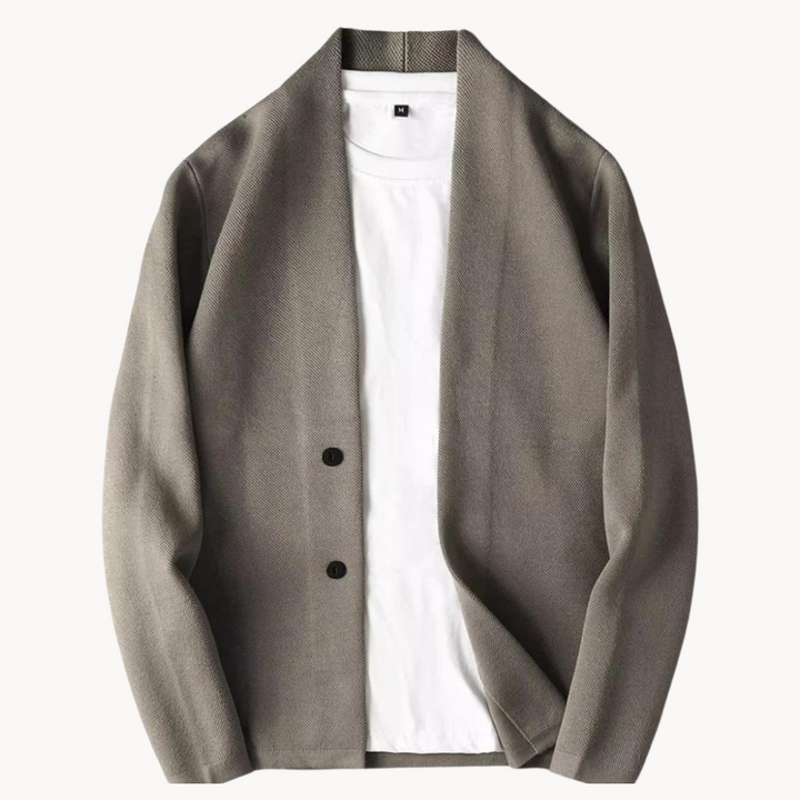 Jaqueta masculina elegante com corte moderno, ideal para outono/inverno e estilo casual ou formal.