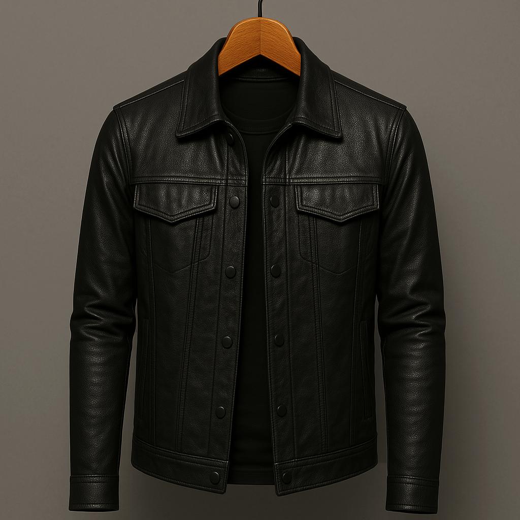 Jaqueta masculina motociclista premium preta. Estilo casual moderno para outono e moda homem.