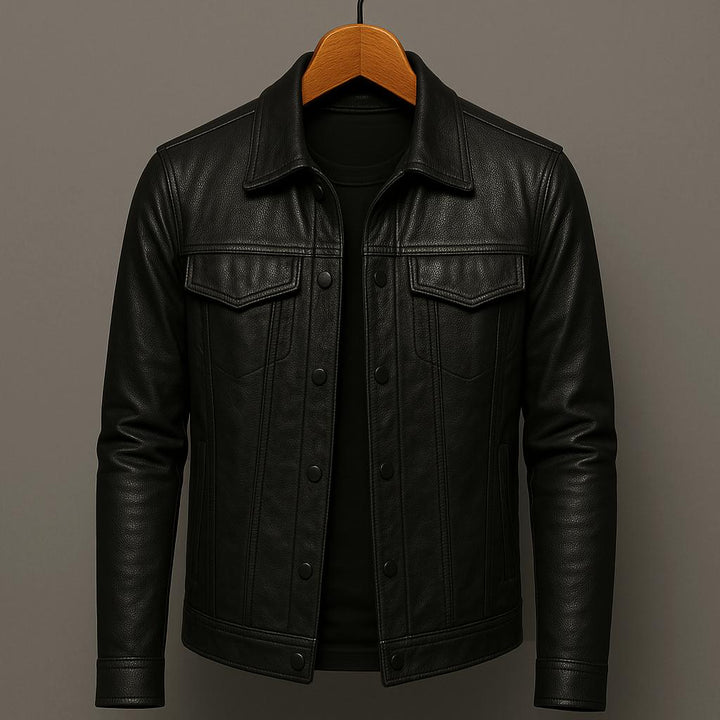 Jaqueta masculina motociclista premium preta. Estilo casual moderno para outono e moda homem.