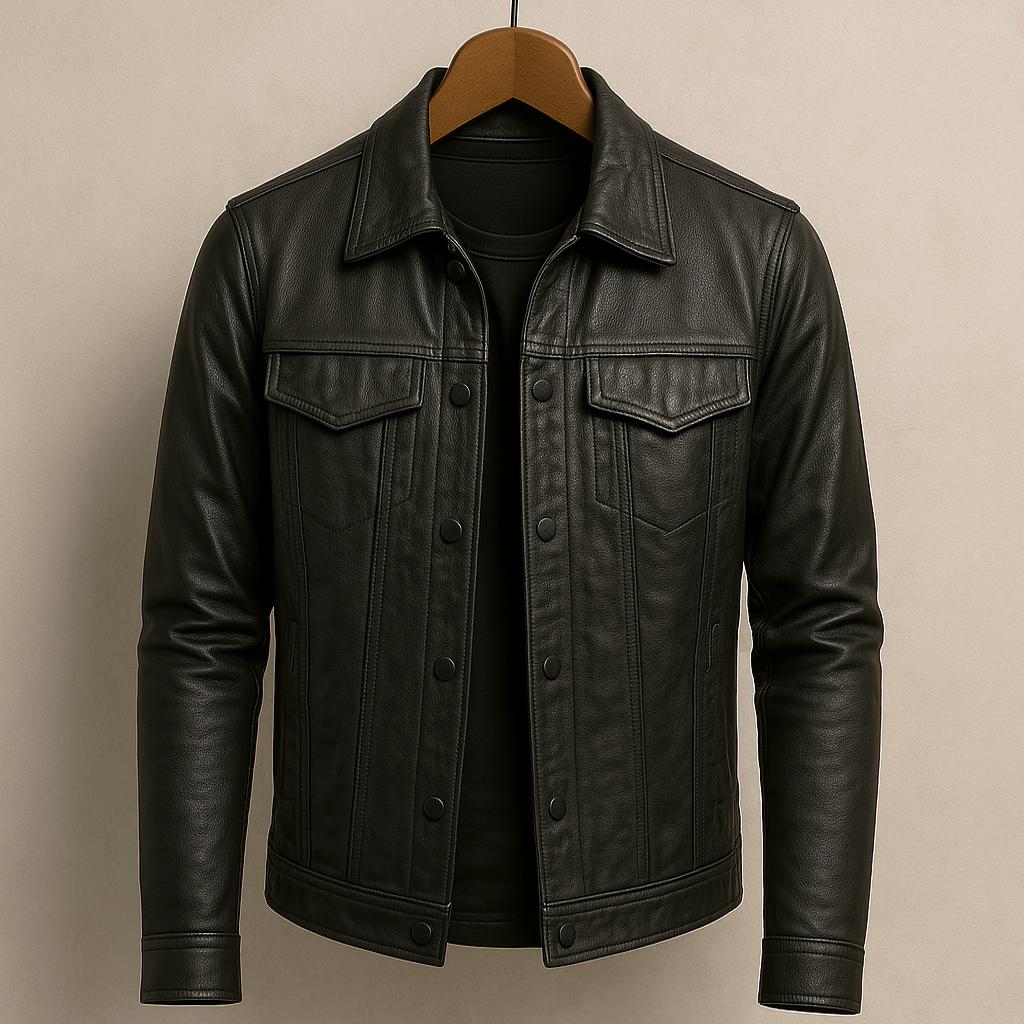 Jaqueta masculina premium estilo motociclista. Roupa versátil para o outono e moda homem.