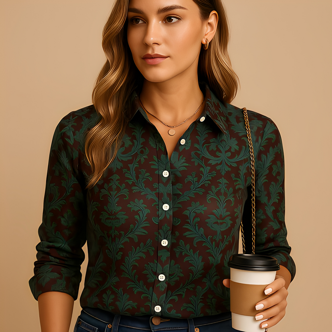 Blusa feminina de manga longa estampada, estilo moderno e elegante para moda casual. Ideal para outono inverno.