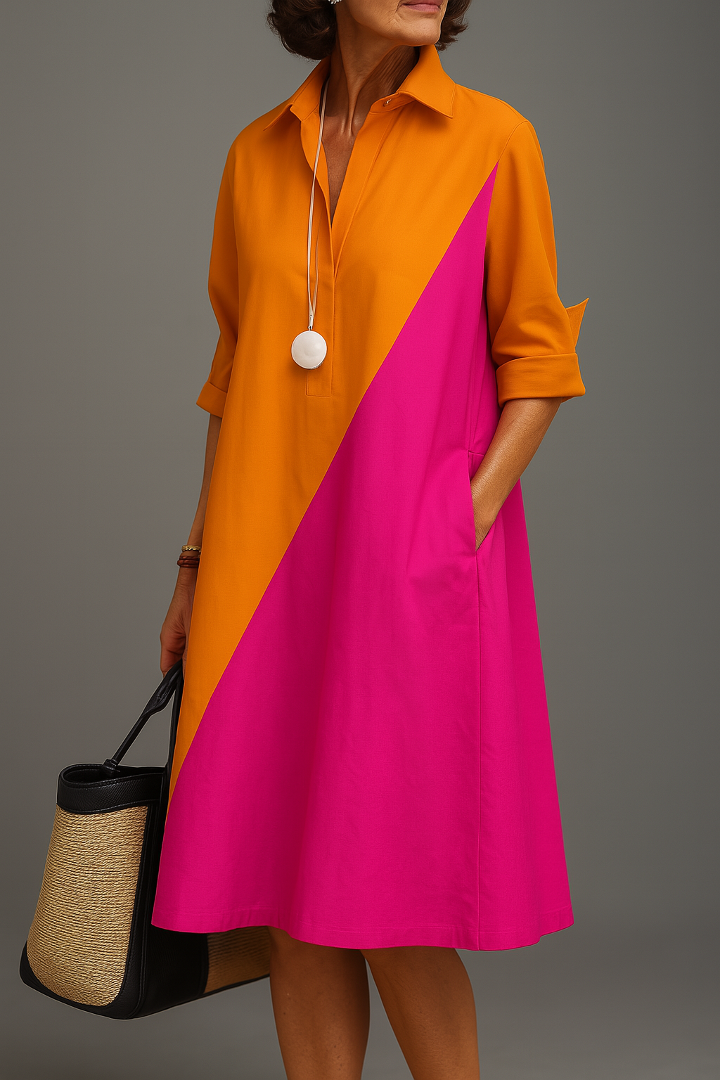 Vestido midi feminino Marise sofisticado, laranja rosa, elegante e confortável para primavera/verão casual.