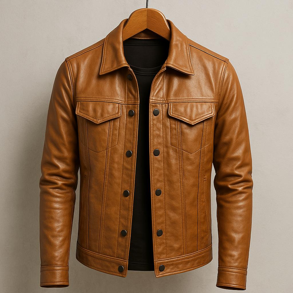 Jaqueta cinza escura de motociclista masculina. Estilo casual e premium para outono.
