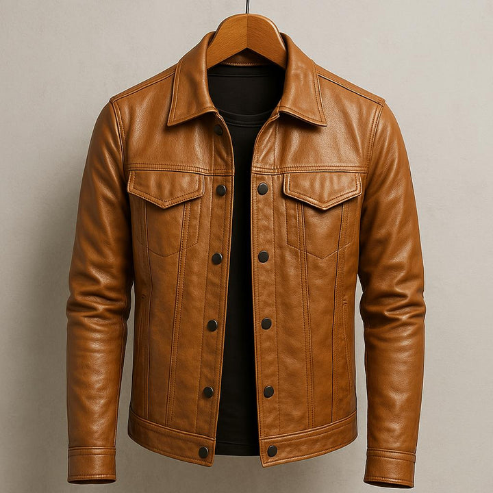 Jaqueta cinza escura de motociclista masculina. Estilo casual e premium para outono.