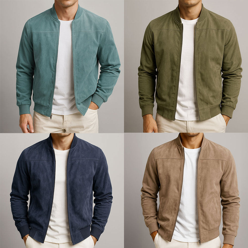 Bomber masculino clássico, casaco urbano e elegante para roupa casual versátil.