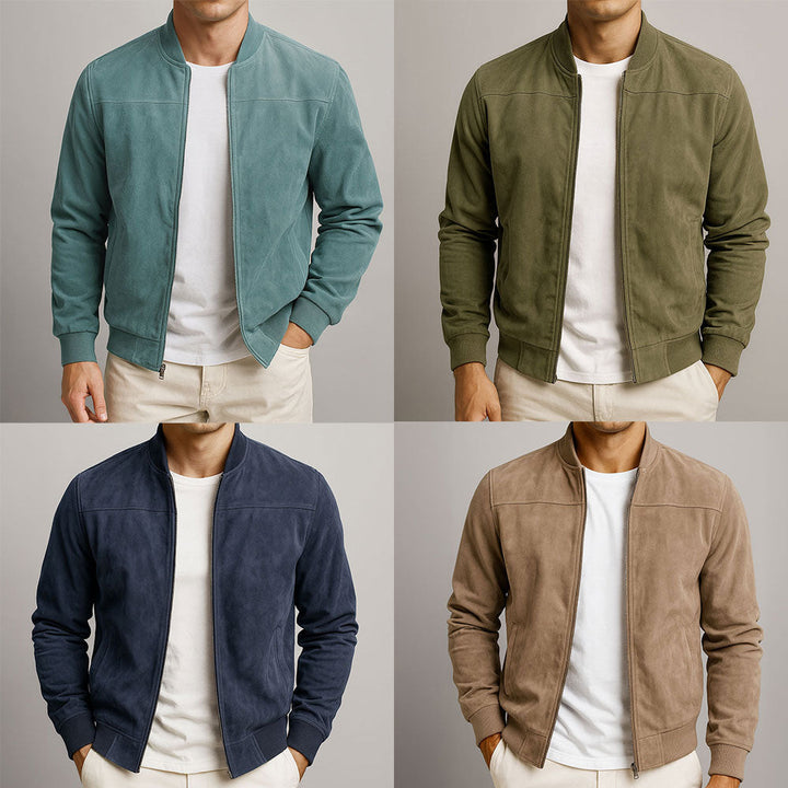 Bomber masculino clássico, casaco urbano e elegante para roupa casual versátil.