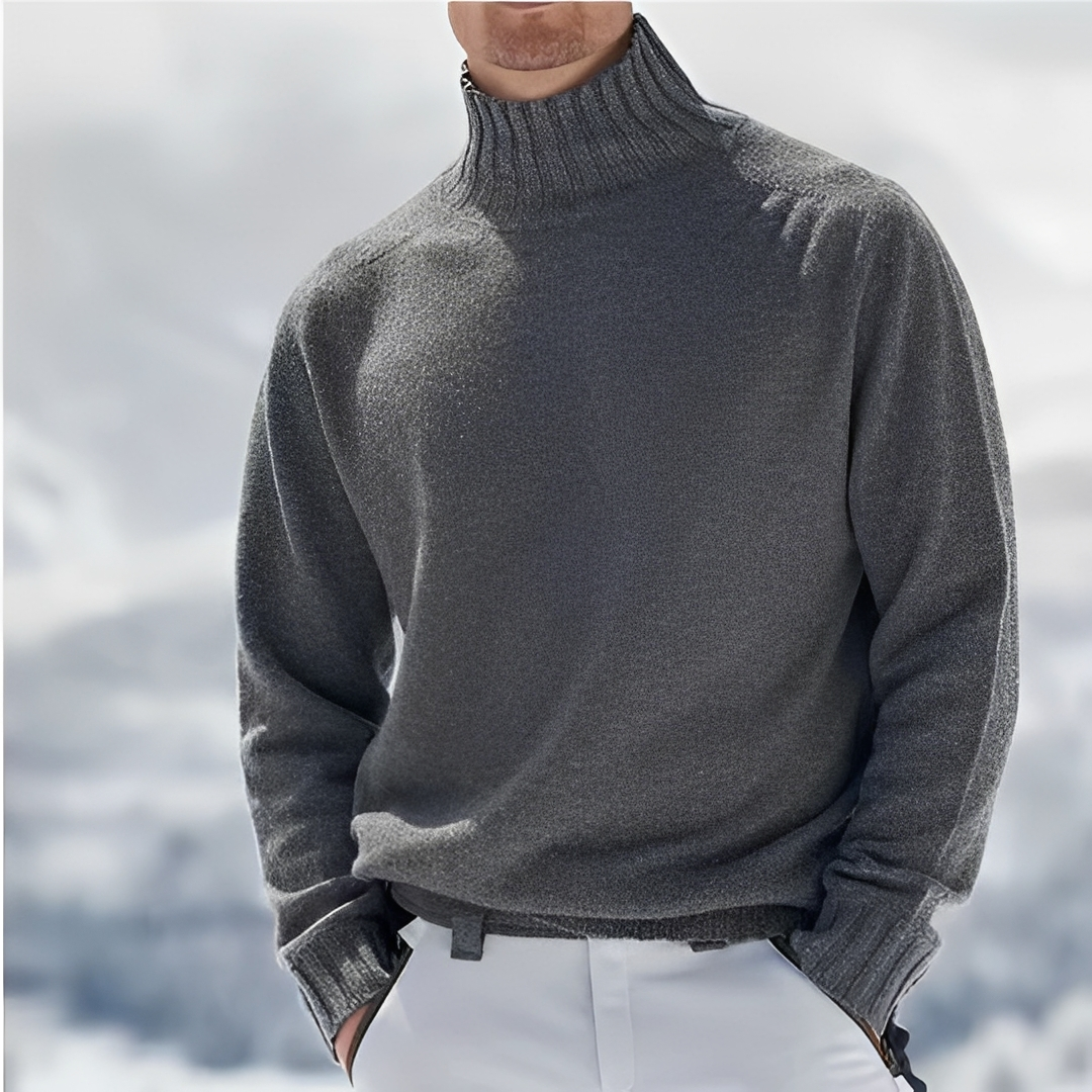 Suéter masculino elegante de gola alta, para um estilo moderno e aquecido no inverno.