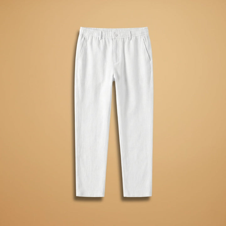 Calças casuais masculinas de cintura elástica e corte relaxado, ideais para conforto diário e estilo casual.