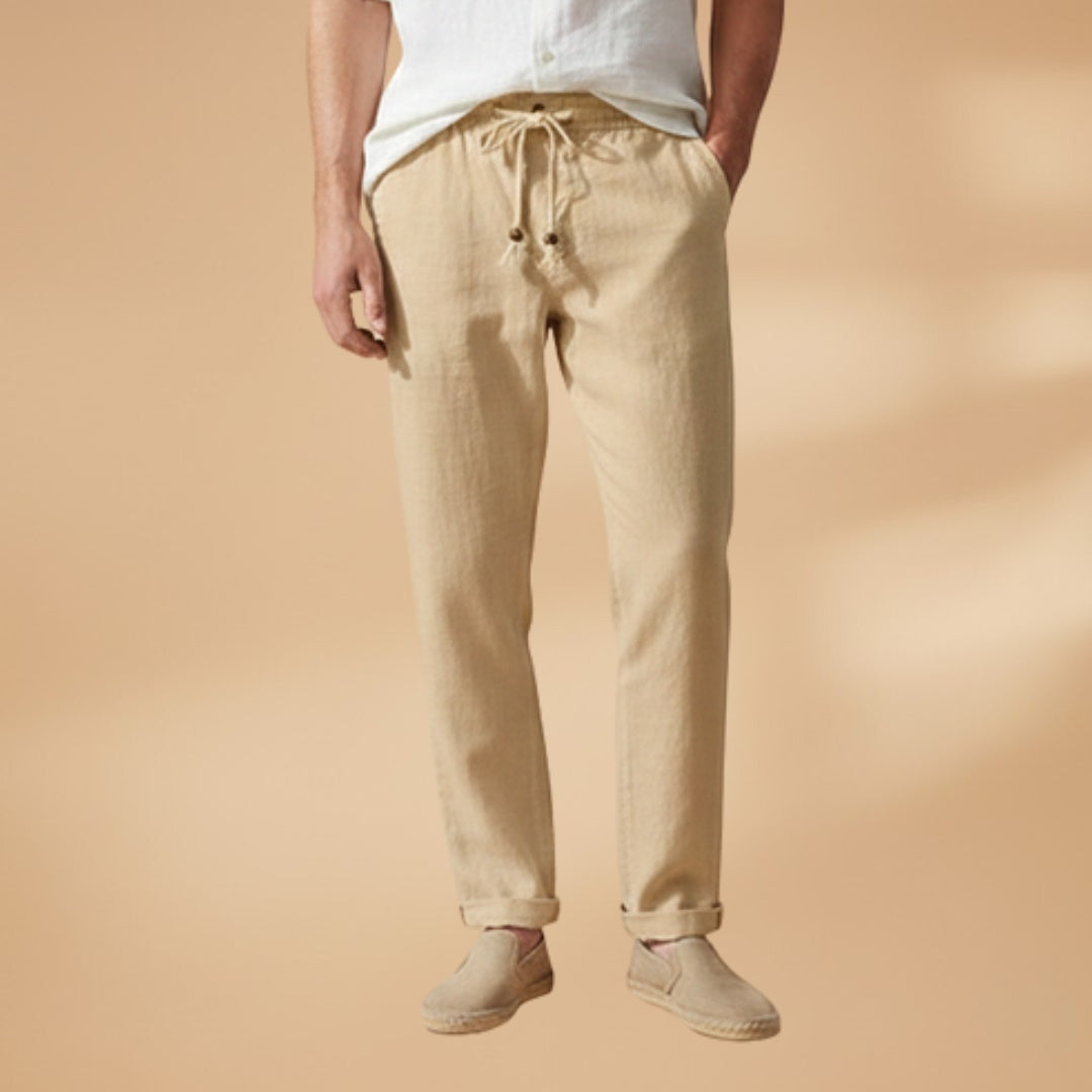 Conforto e estilo das calças chino slim masculinas com cordão, ideais para o verão e momentos de lazer.