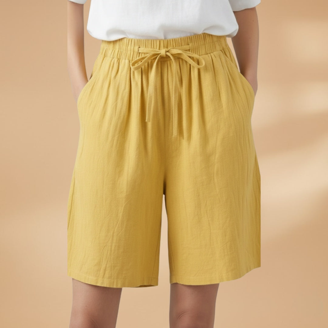 Calções femininos de estilo casual, perfeitos para o verão, com cintura elástica.