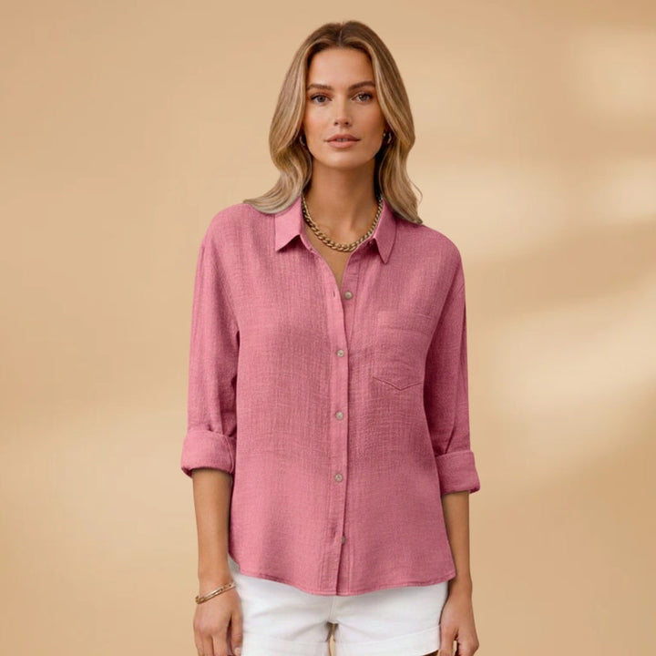Conforto e estilo definidos: camisa de linho feminina manga comprida, com botões, perfeita para diversas ocasiões.