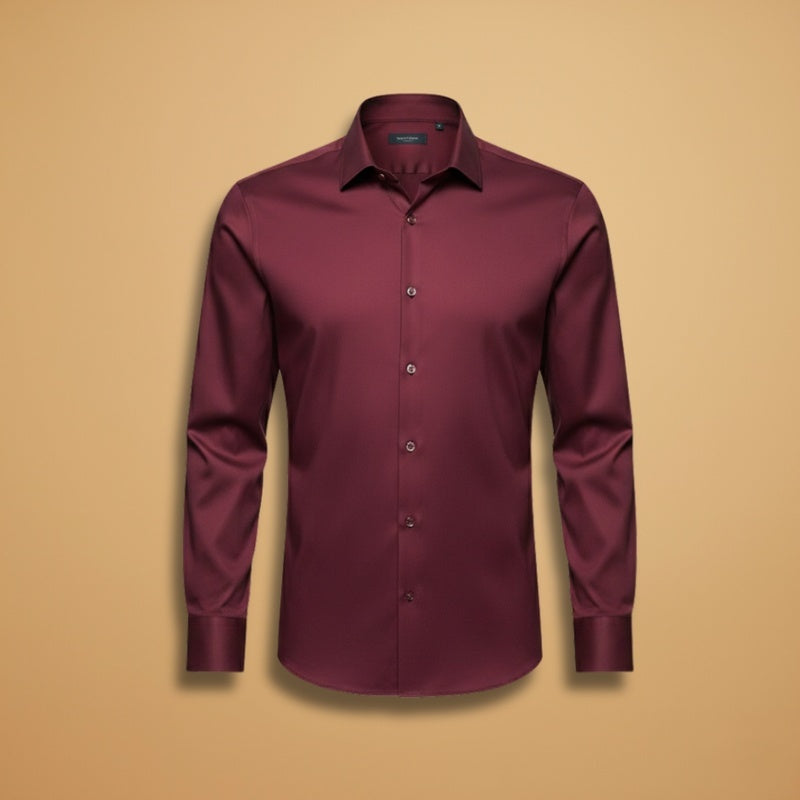 Camisa masculina slim fit elegante com colarinho clássico, perfeita para estilo profissional e formal.