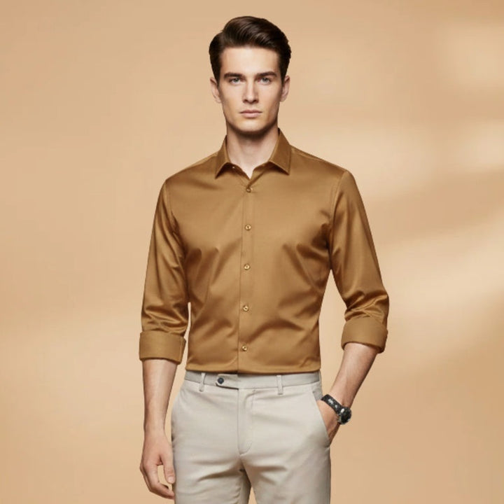 Camisa casual smart masculina, slim fit, manga comprida e colarinho clássico, para um visual moderno e distinto.