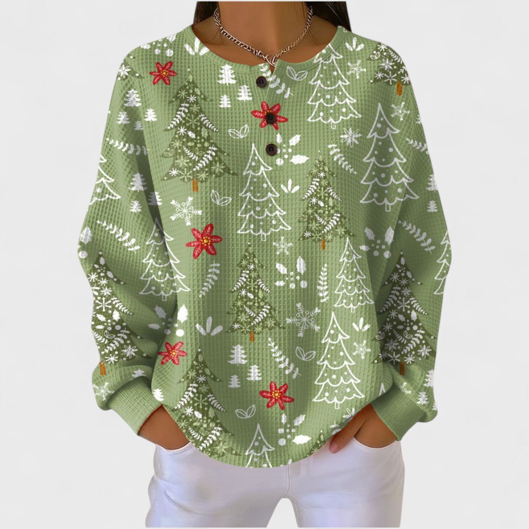 Camisola feminina xadrez de malha com botões. Manga comprida para conforto no outono/inverno.