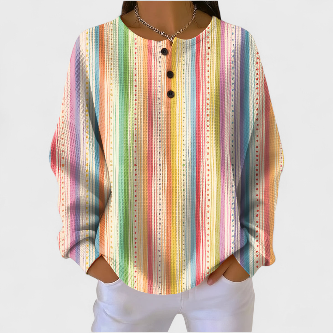 Blusa de malha feminina xadrez para outono/inverno, com manga comprida e botões. Conforto e elegância.