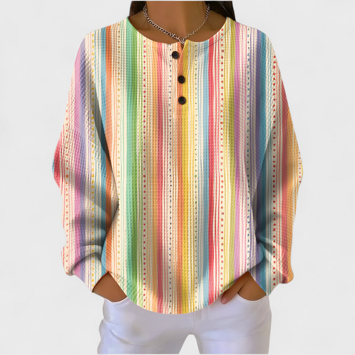 Blusa de malha feminina xadrez para outono/inverno, com manga comprida e botões. Conforto e elegância.