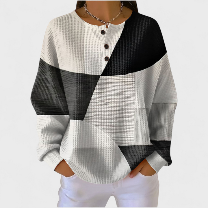 Estilo e conforto: camisola de malha feminina xadrez, manga comprida, botões. Casual para outono.