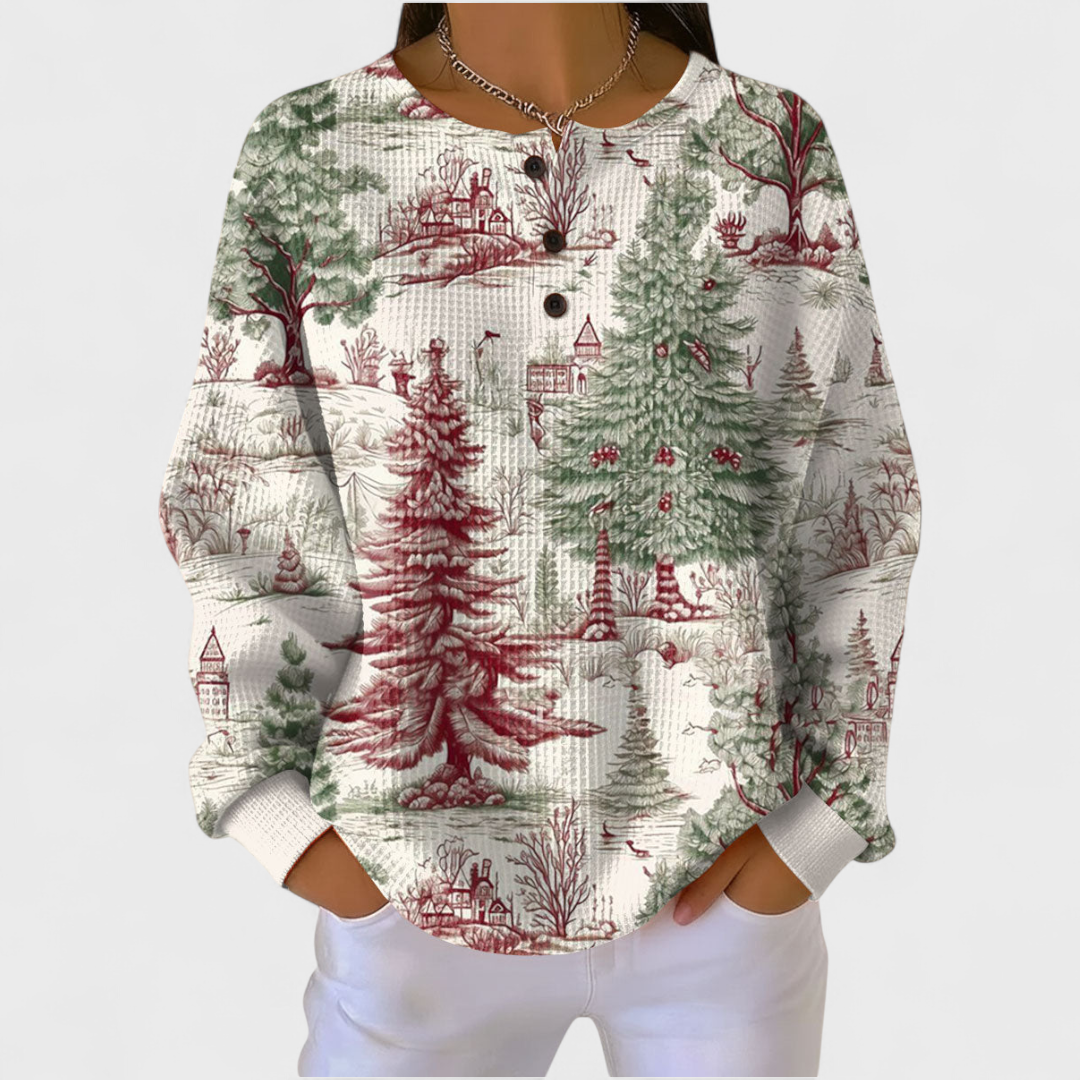Camisola de malha feminina casual xadrez, manga comprida com botões. Essencial para o estilo de transição.