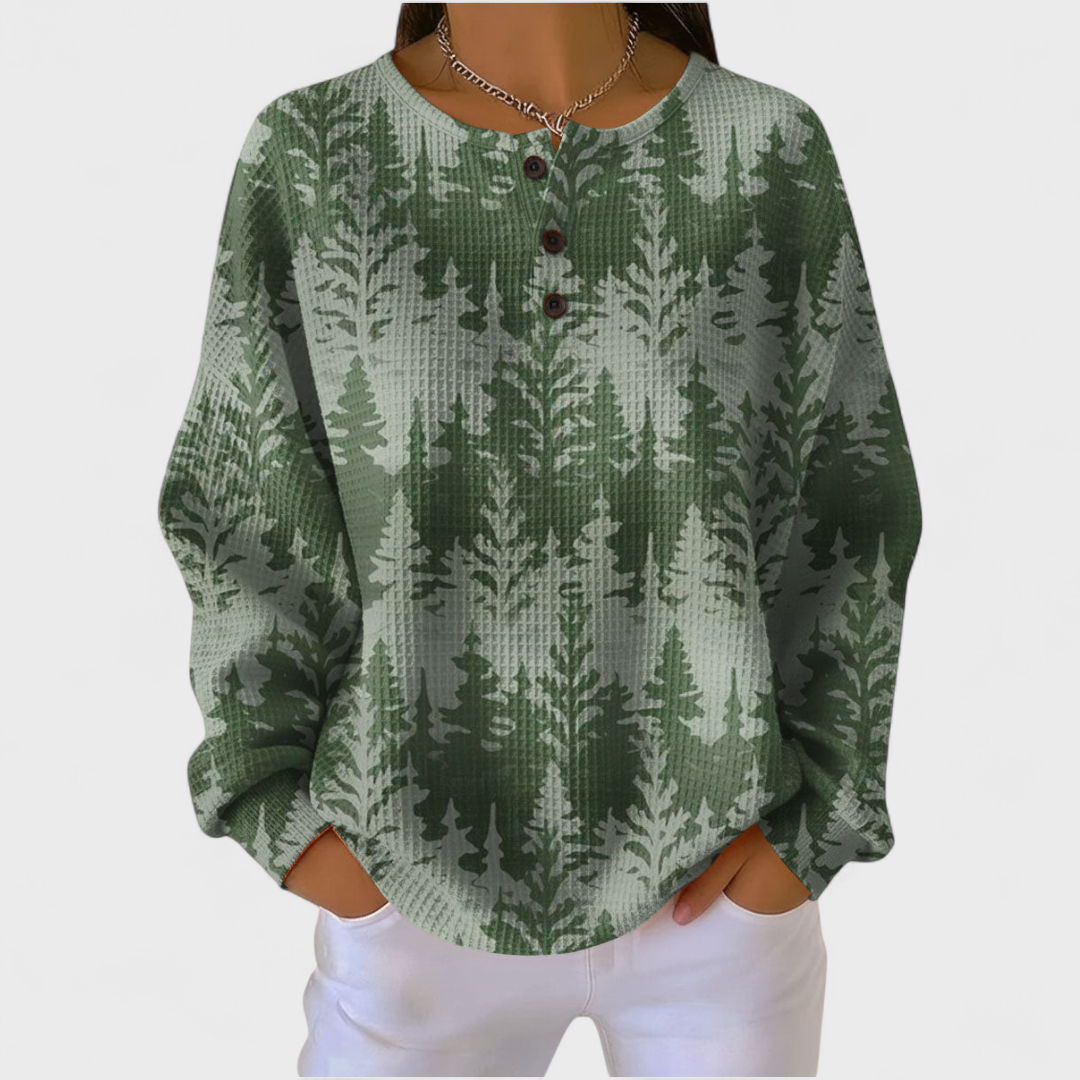 Blusa de malha feminina xadrez, com botões frontais e manga comprida. Conforto casual e moda.