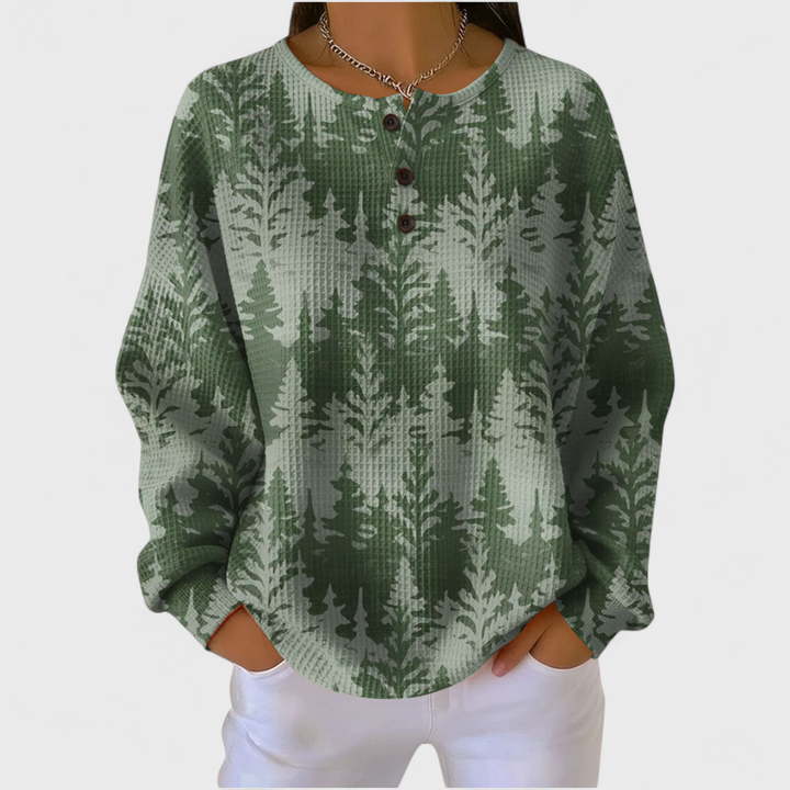 Blusa de malha feminina xadrez, com botões frontais e manga comprida. Conforto casual e moda.
