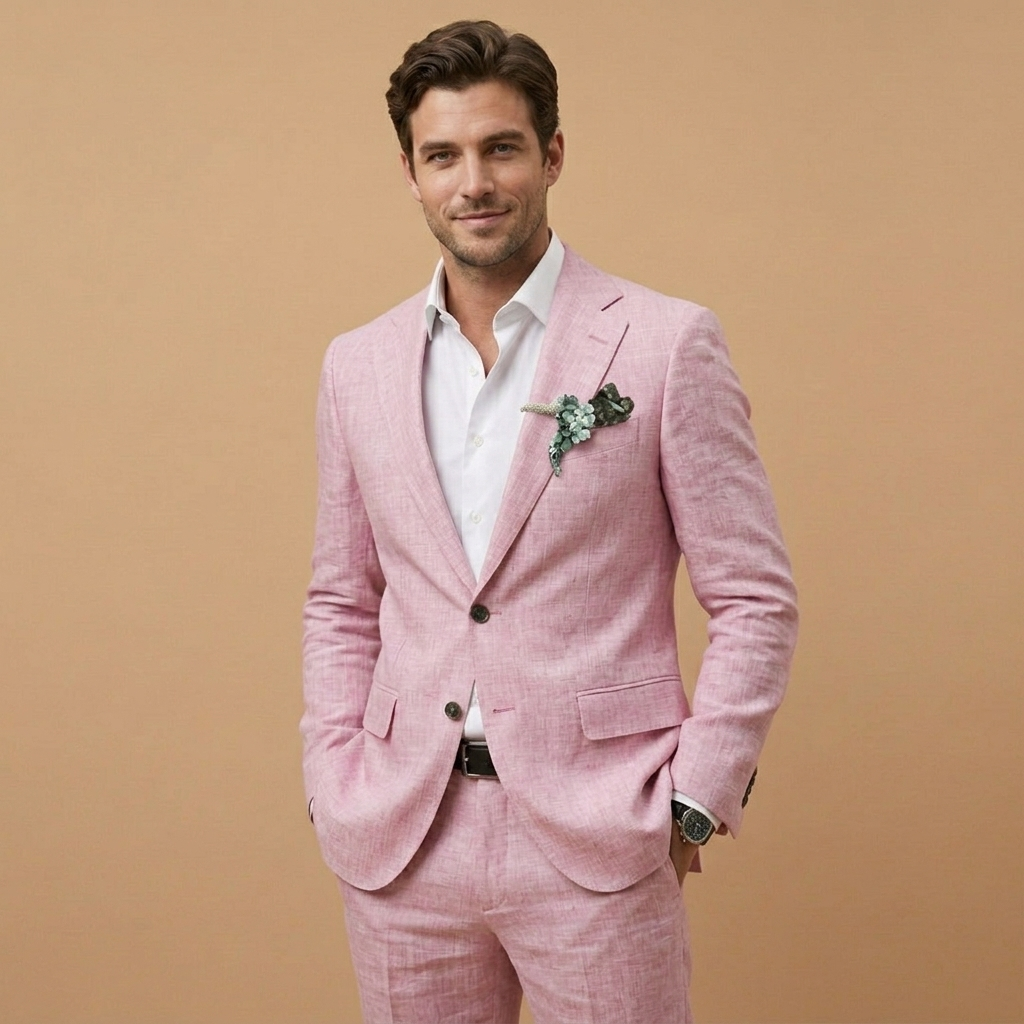 Fato de linho masculino casual para verão, com corte relaxado para máximo conforto.