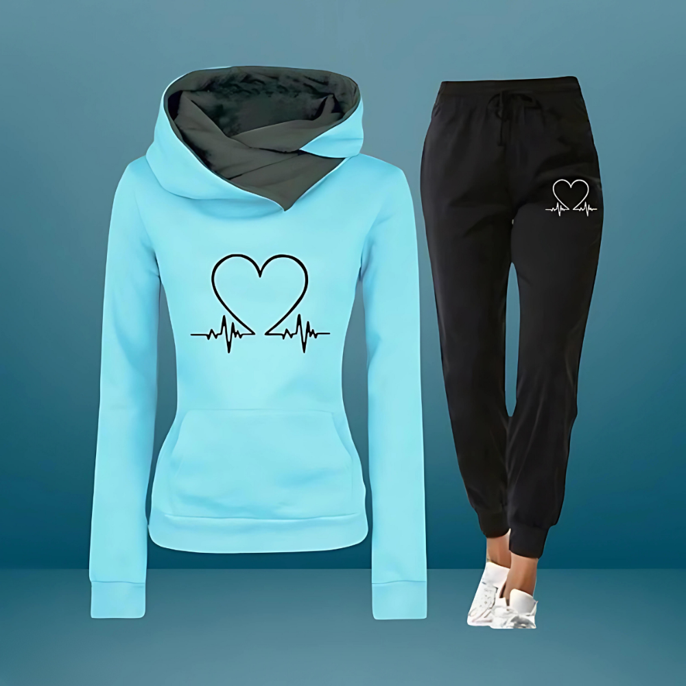 Conjunto desportivo feminino Carminho, hoodie e calças jogging, conforto moderno e estilo casual.