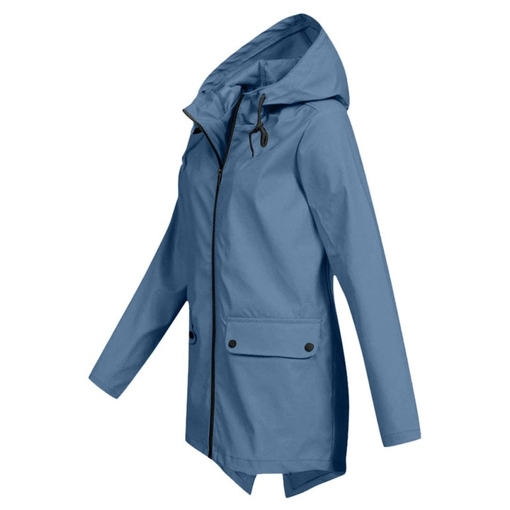 Gabardina impermeável curta para mulher, com capuz, perfeita para o estilo urbano no outono.