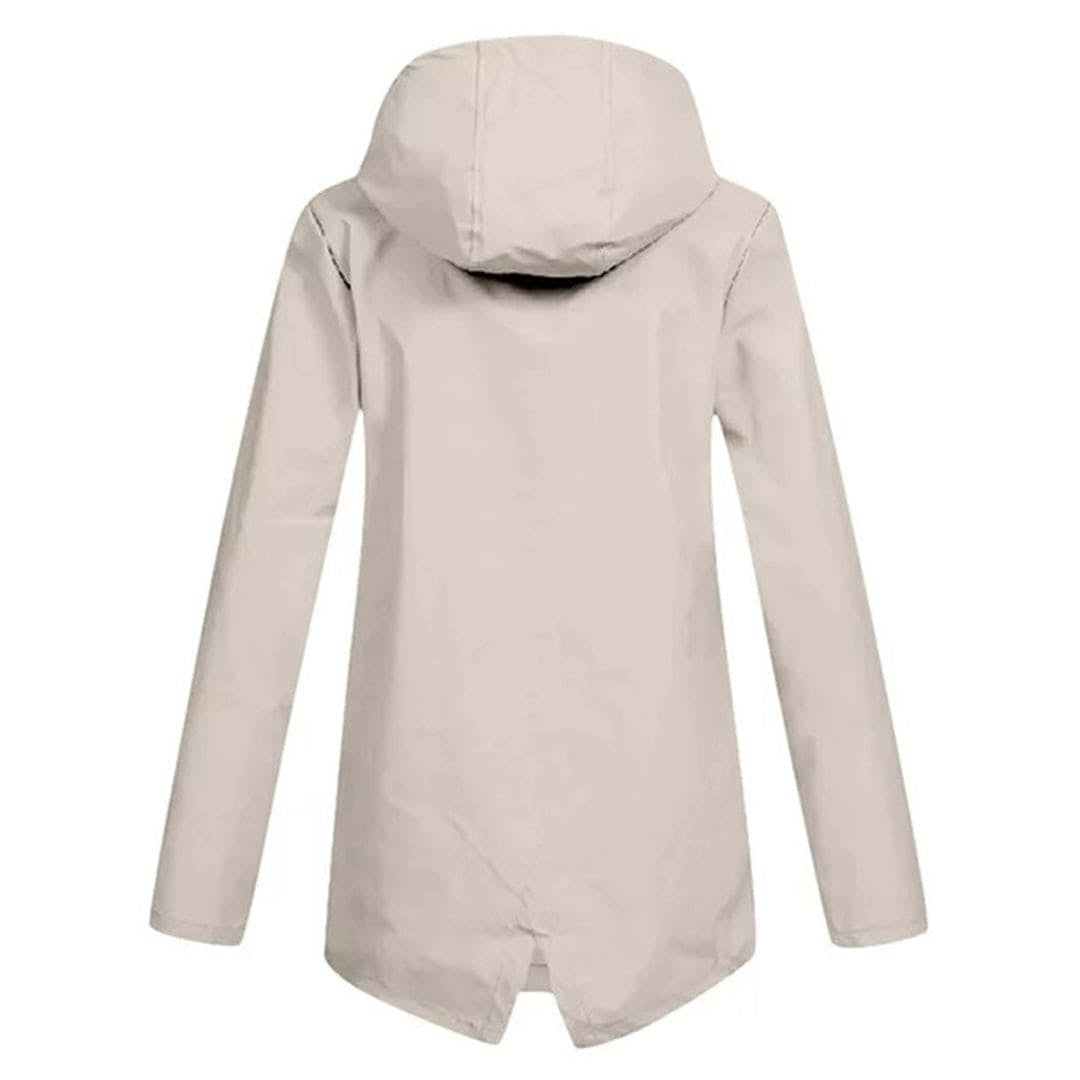 Casaco impermeável de outono/inverno para mulher, com capuz e proteção contra chuva.