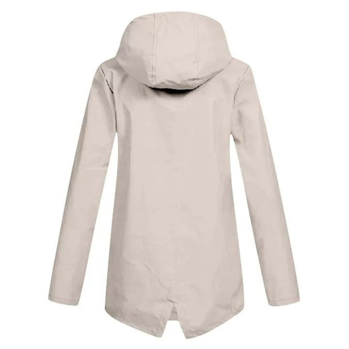 Casaco impermeável de outono/inverno para mulher, com capuz e proteção contra chuva.