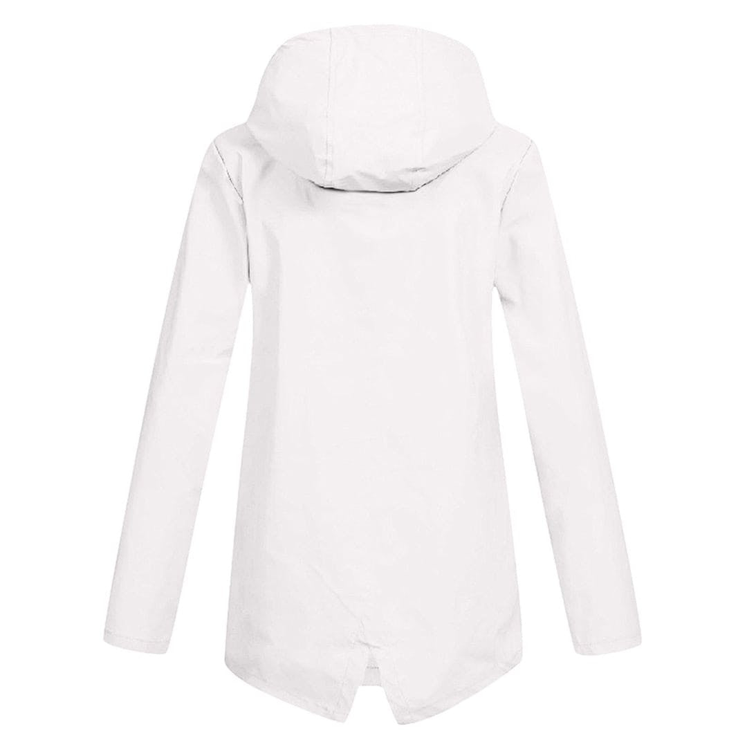 Casaco impermeável feminino com capuz, gabardina curta, para proteção diária da chuva.