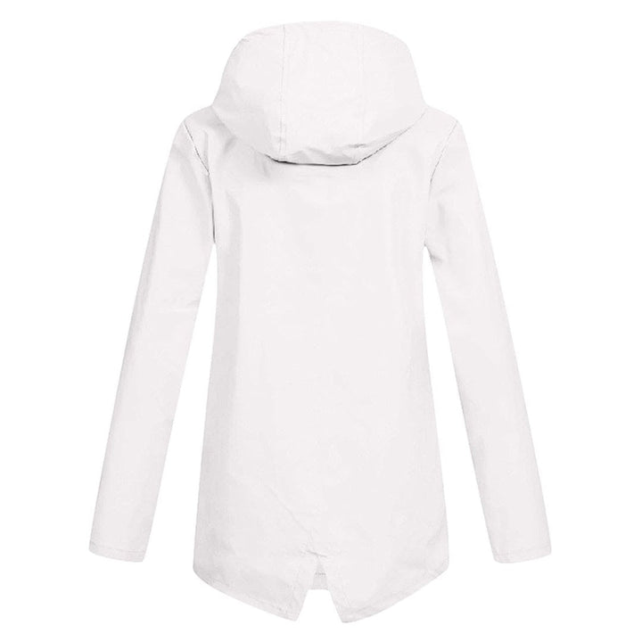 Casaco impermeável feminino com capuz, gabardina curta, para proteção diária da chuva.