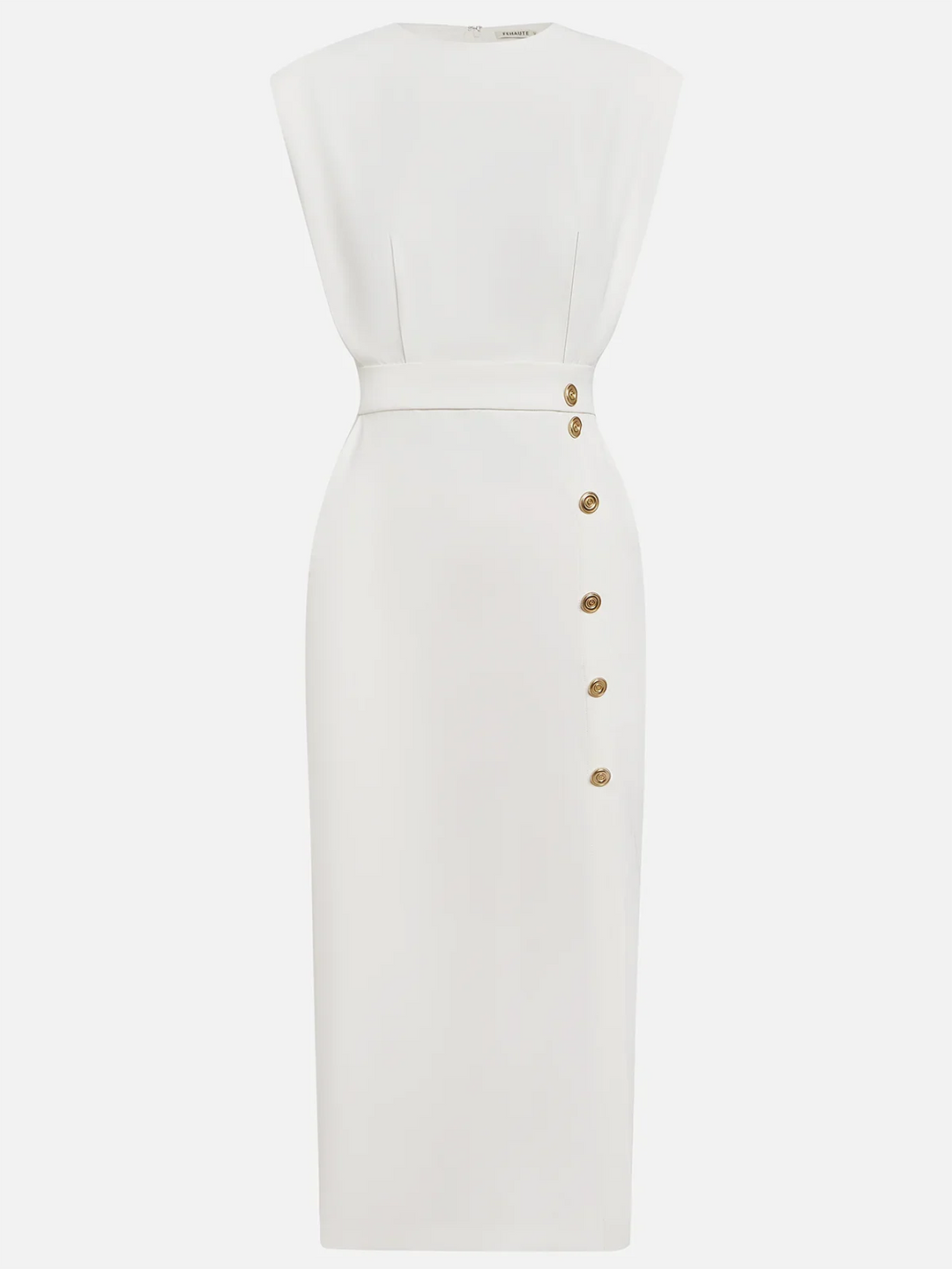 Vestido midi Aina elegante, decote redondo, fenda, feminino e versátil p/ qualquer ocasião.